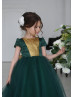 Emerald Tulle Gold Sequin V Back Flower Girl Dress Party Dress